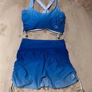 Bombshell Sportswear Blue Ombre toggle Sports Bra and Shorts Set